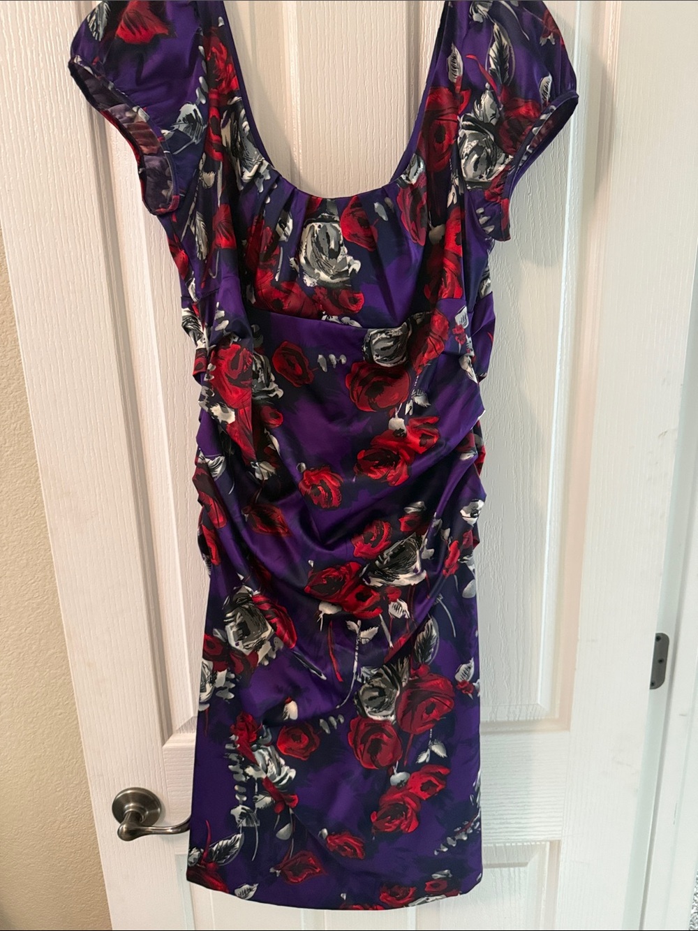 Suzi Chin for Maggy Boutique Purple Floral Ruched Scoop-Neck Dress